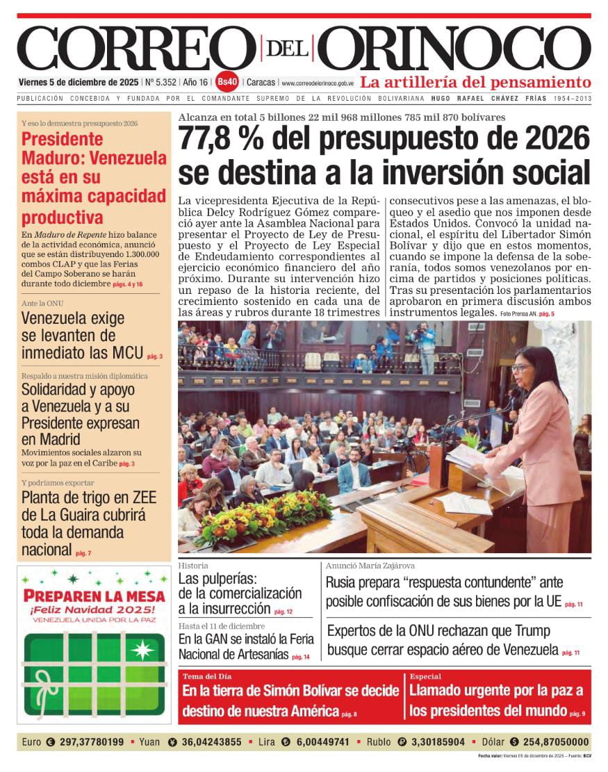 Edición Impresa Correo del Orinoco N° 5.352